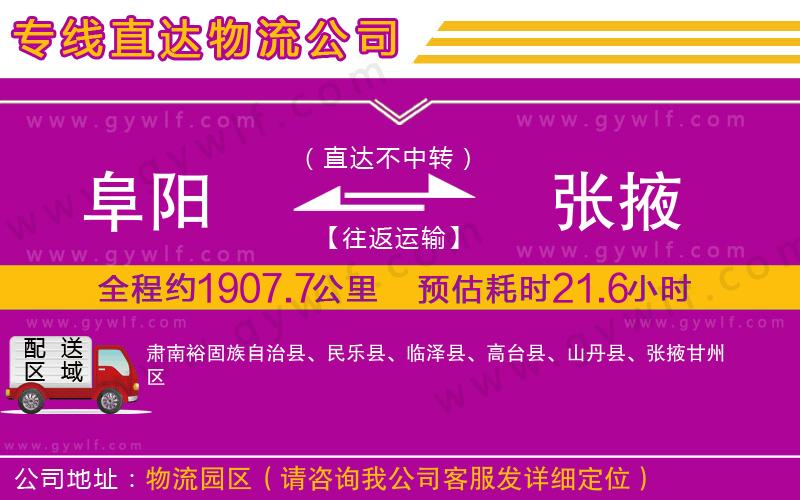 阜陽到張掖物流公司